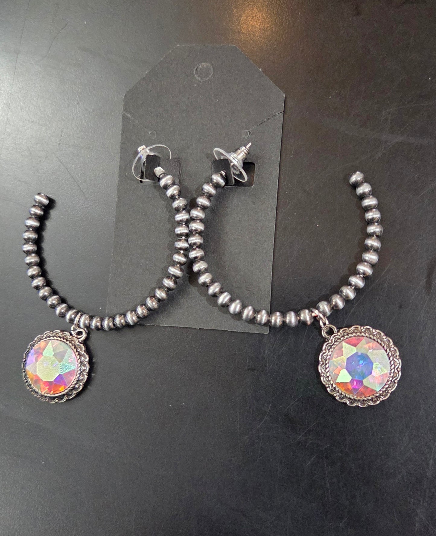 Hoop Earring with Incandescent Glass Crystal Pendant