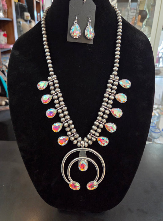 Incandescent Glass necklace with matching earrings