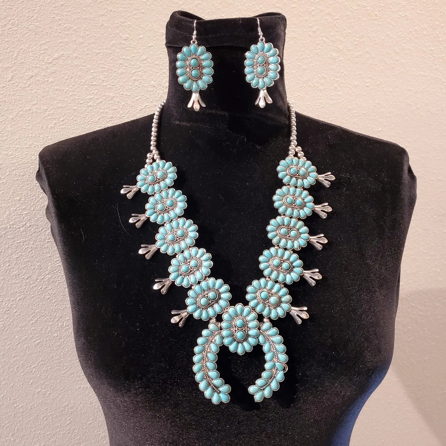 Faux Squash Blossom and Matching Earring Set